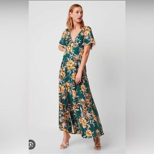 French connection Claribel V neck floral Maxi dress green